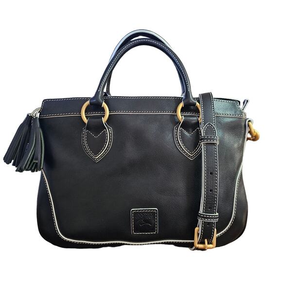 Dooney Bourke Florentine Medium Satchel Black White Strap Dust